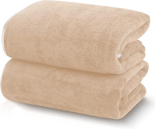 TENSTARS Silk Hemming Bath Towels for Bathroom Clearance - 27 x 55 inches - Light Thin Quick Drying - Soft Microfiber Absorbent Towel for Bath Fitness, Sports, Yoga, Travel, Gym - 2 Pack, Brown