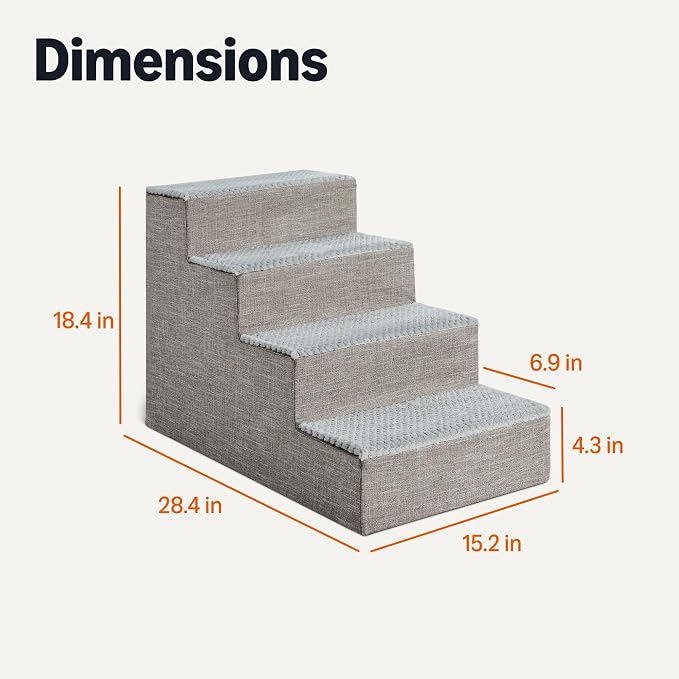 Amazon Basics Dog Steps, 18.7" H, 4-Step Pet Stairs for High Bed Couch and Sofa, Non-Slip Bottom, for Indoor Dogs and Cats, Grey