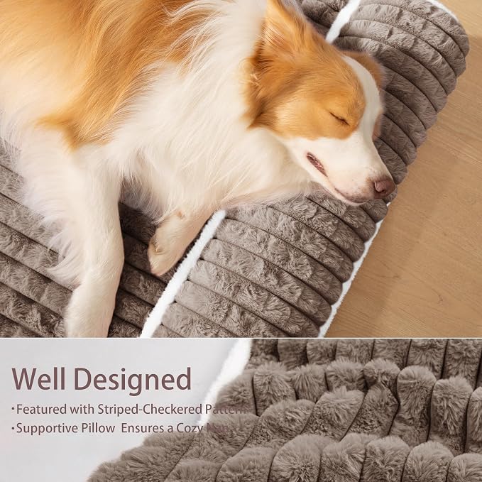 Orthopedic Large Dog Bed Pillow Pet Sofa Bed 36''X24'' Taupe | Egg-Crate Foam Pet Couch Large Sized Dog, Waterproof Removable Washable Cover,Furry Puppy Crate Mat With Nonskid Bottom