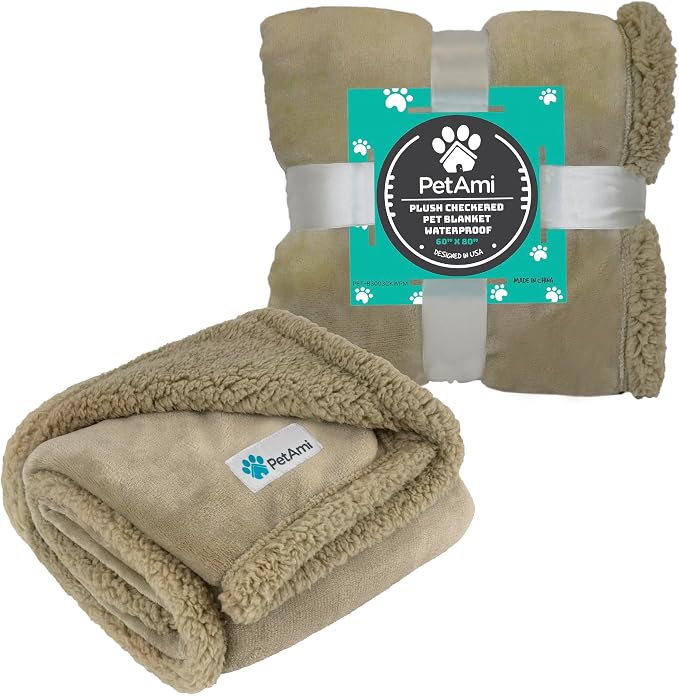PetAmi Waterproof Dog Blanket for Small Dog Puppy Cat, 29x40, Taupe Sherpa | 460 GSM Sherpa Fleece Reversible, Pee Proof Pet Blanket, Furniture Protector Cover for Couch Sofa Kennel, Washable