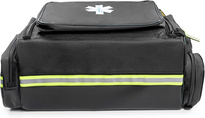 Scherber Fully Stocked First Responder Ultimate Professional EMT/EMS Trauma Kit | HSA/FSA Approved | w/10+ Compartments, Zippered Pockets, Dividers, Oxygen Access & 260+ First Aid Supplies (Black)