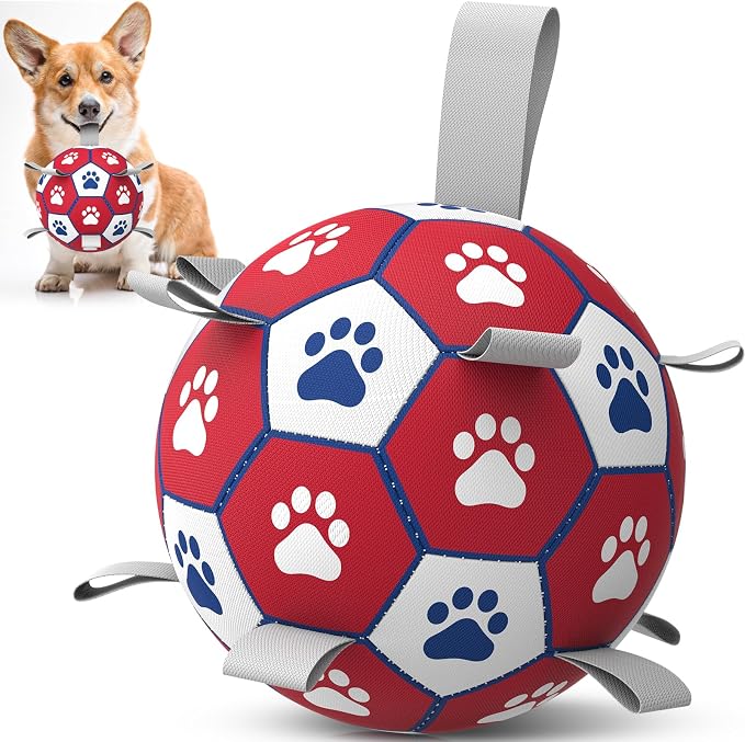 Diman Dog Balls,6 Inch Balls for Dogs with Straps, Dog Soccer Ball, Red