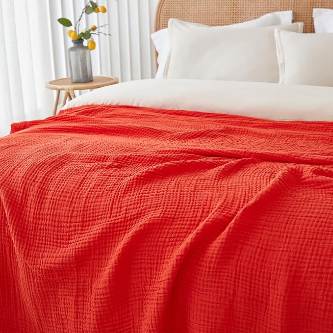 EMME Muslin Blankets for Adults Throw Blanket for Couch Breathable Gauze Soft Lightweight Airy Orange Rust Throw XL 50" x 71"