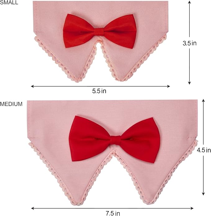 Blueberry Pet Modern Pink Plaid Adjustable Dog Bandana Collar with Bow Tie, Small, Neck 12"-16"