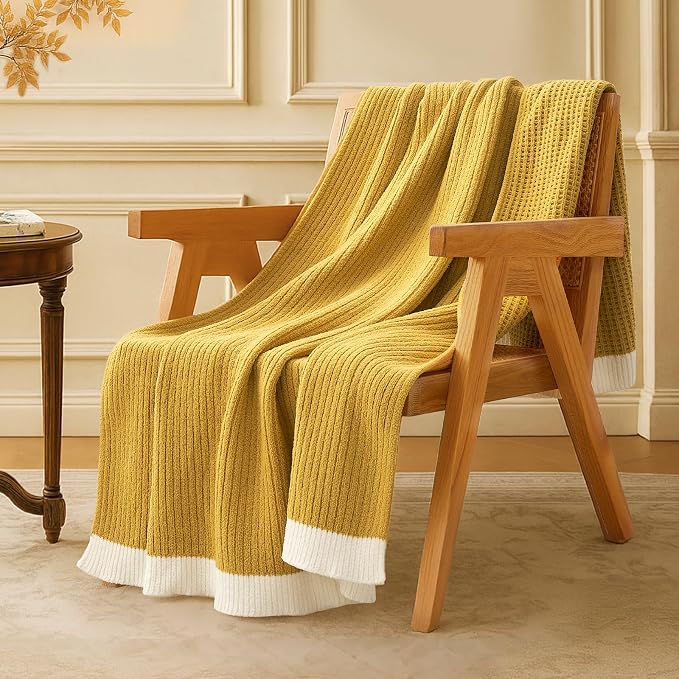 Chenille Throw Blanket, Soft Cozy Waffle Throw for Couch & Sofa, Warm Yet Lightweight, Breathable All-Season Throws for Women Men, Housewarming, Birthdays, 50"x60", Ginger