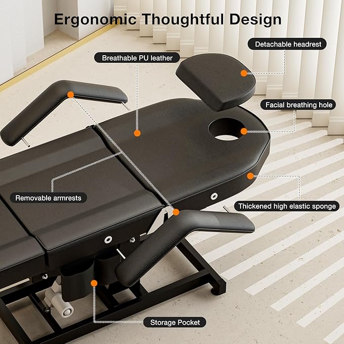 SyyBhb Electric Height Adjustable 21'' - 33'' Massage Table, 73'' - 79'' Length Adjustable Tattoo Chair for Tall Clients, Electric Esthetician Bed 3-Section Folding 440lbs, Black