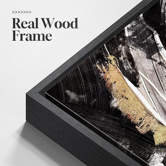 Large Framed Abstract Wall Art for Living Room, Horizontal Black Gold and White Canvas Painting Print Artwork for Walls, Modern Neutral Minimalist Pictures for Bedroom Office Wall Decor, 30x60 In