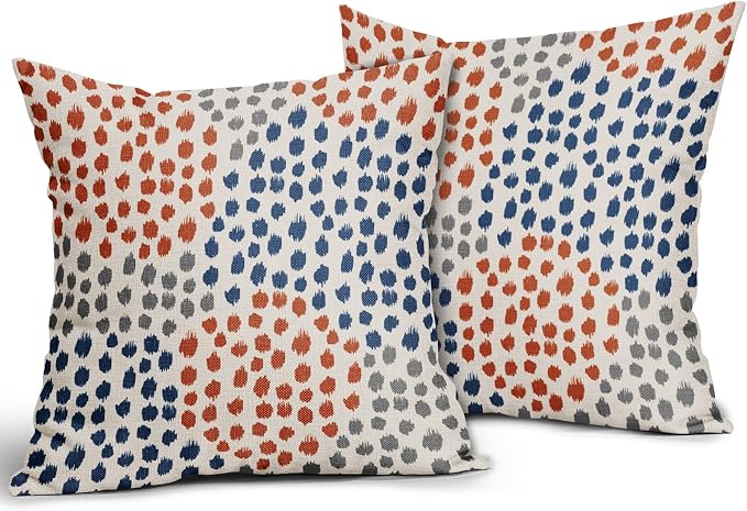 Blue Orange Pillow Covers 20x20 Set of 2 Boho Design Gray Dot Throw Pillows Modern Trendy Fall Print Decorative Outdoor Pillowcase Holiday Cushion Cover Linen Pillow Case Decor for Sofa Couch Bed