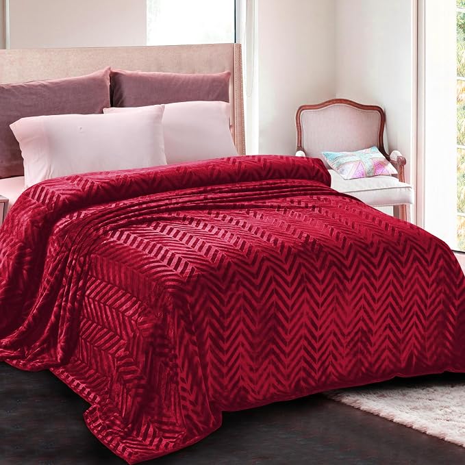 Whale Flotilla Flannel Fleece Fall Bed Blanket King Size, Red | Lightweight Breathable Soft Bedspread, Plush Fluffy Coverlet Chevron Design Decorative Blanket for Home Life, 90x104 Inch