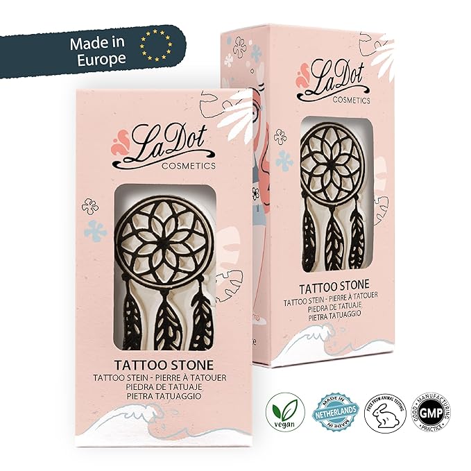LaDot Temporary Tattoo Stamp– Easy-to-Use Reusable Ceramic Skin Stamp for Creating Custom Temporary Tattoos – Fun Body Art Tool for Parties, Events, and Festivals (Dreamcatcher, Medium)