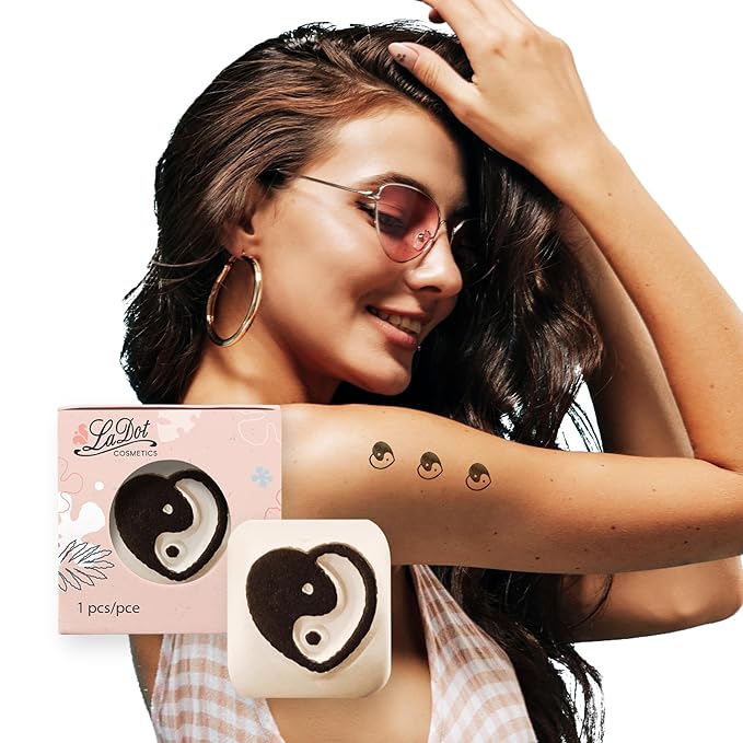 LaDot Temporary Tattoo Stamp– Easy-to-Use Reusable Ceramic Skin Stamp for Creating Custom Temporary Tattoos – Fun Body Art Tool for Parties, Events, and Festivals (Yin Yang Heart, Small)