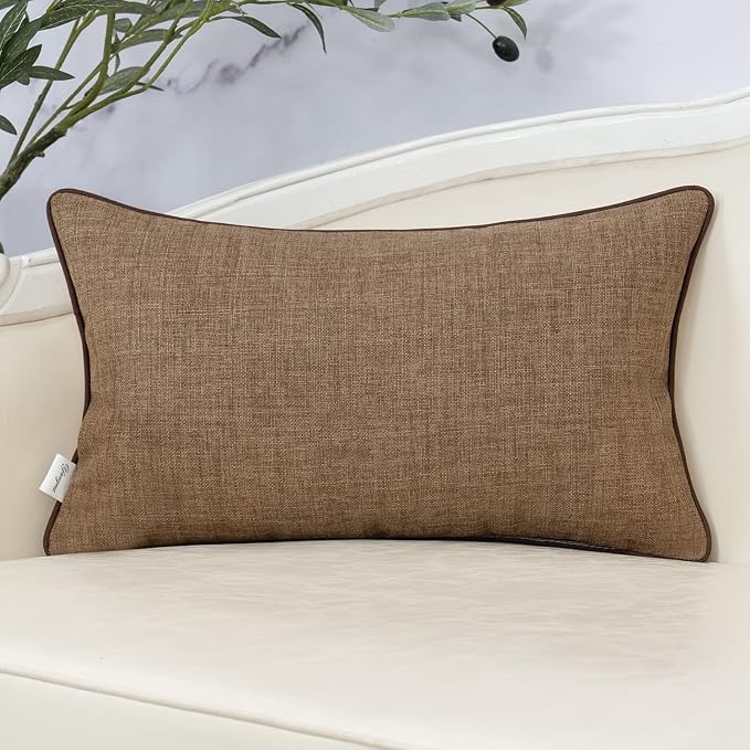 Patchwork Pillow Cover 12x20 Inch Luxury Cotton and Linen Cushion Cover Rectangle Pillowcover for Couch Bedroom Living Room,Brown