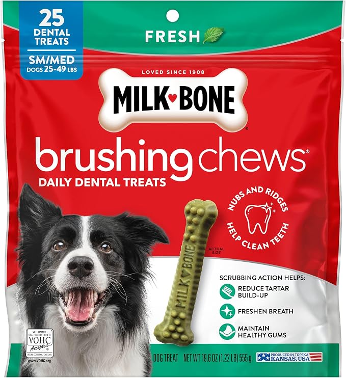 Milk-Bone Brushing Chews Original Chicken Flavor Daily Dental Dog Treats, Small/Medium, 19.6 Oz. Bag (Pack of 5)