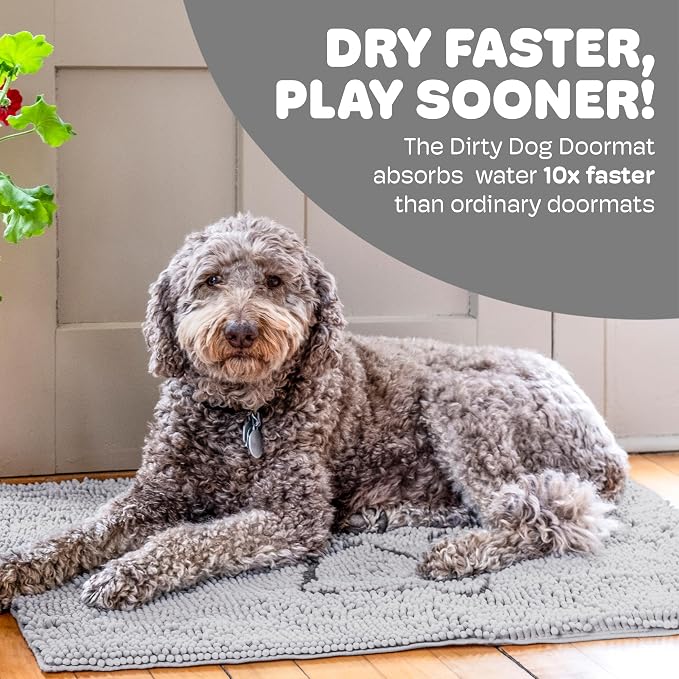 Dog Gone Smart Dirty Dog Doormat - Fast Drying Rug - Silver Grey 23 x 16 in | Super Gripper Backing for Clean Floors - Absorbent Microfiber and Machine Washable Mat for Muddy Paws