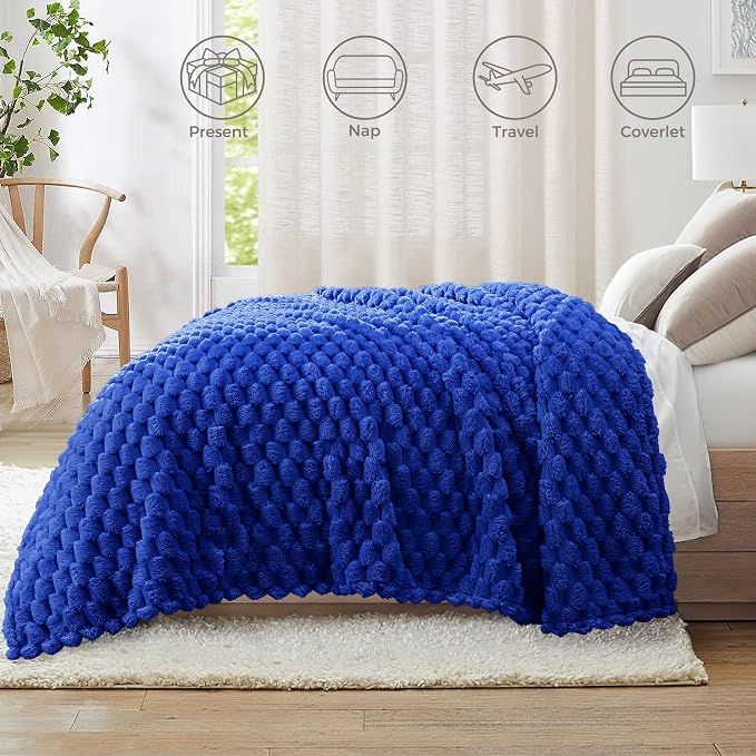 Whale Flotilla Soft Fleece Twin Size Bed Blanket Luxury 3D Jacquard, Blue | Lightweight Coverlet Bedspread, Super Cozy Plush Fluffy Fuzzy All‑Season Decorative Blanket for Bed, Dorm Essentials, 60"x80"