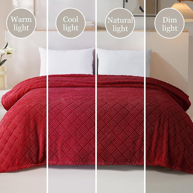 Whale Flotilla Soft Fleece Throw Blanket for Couch, Red | Jacquard Waffle Blankets for Home Decor, Lightweight and Cozy, All Season Suitable, 50x60 Inch