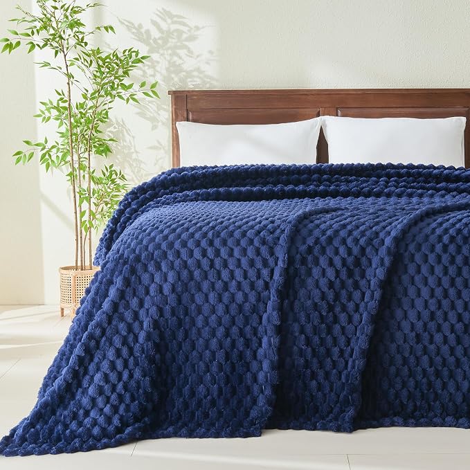 NEWCOSPLAY Fleece Clouds Cozy Queen Blanket for Couch, Dark Navy, 90"x90" | Premium Silky Flannel Blanket, Soft Lightweight Fluffy Throw Blanket for Bed Sofa Decor, Gift for All Season Use