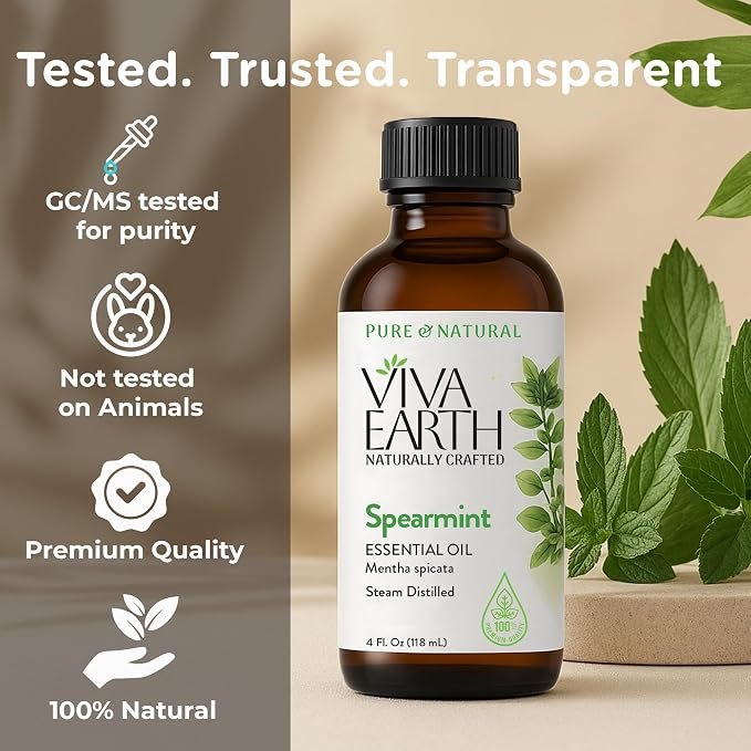 Spearmint Essential Oil – 100% Pure and Natural Spearmint Oil for Diffusers, Face and Skin Care, Hair and Scalp, Massage, Soap and Candle Crafting – with Dropper, 4 fl oz