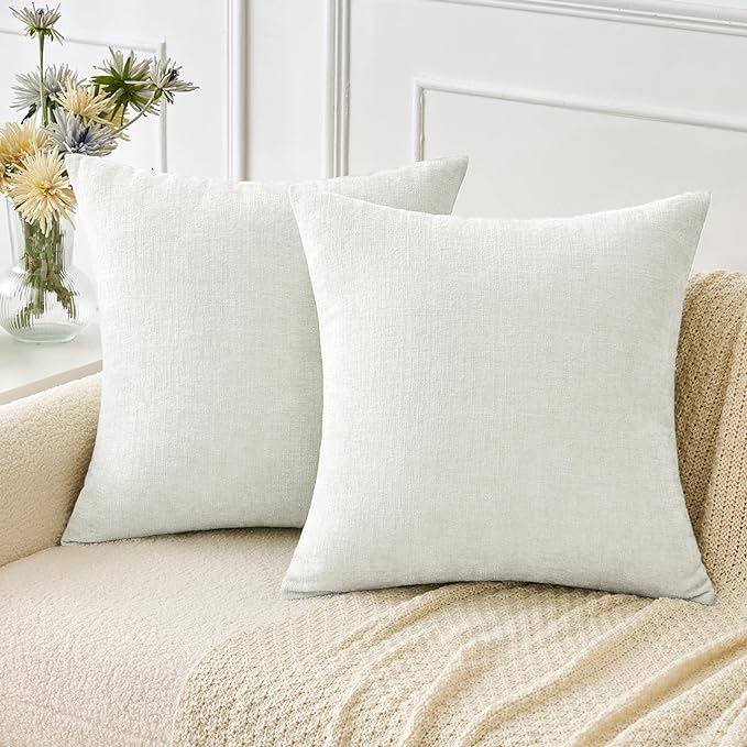 MIULEE Soft Chenille Throw Pillow Covers White 20x20 Inch Pack of 2 | Modern Home Decor, Classic Decorative Pillows, Solid Dyed Cases, Boho Couch Cushion Covers for Sofa Bed Living Room