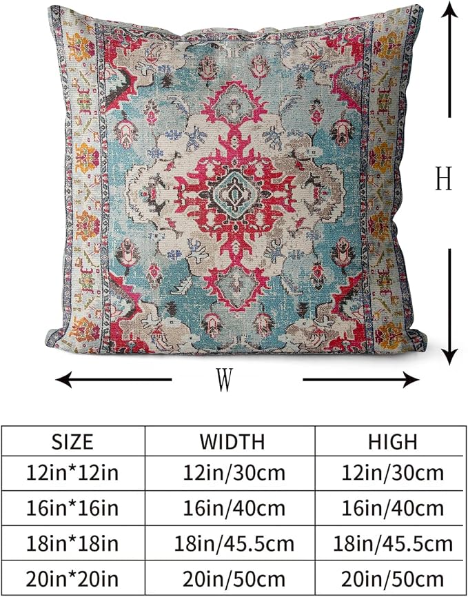 Snycler Boho Throw Pillow Covers 16x16 inch Set of 2 Boho Rug Carpet Double Sided Pattern Cotton Soft Pillow Case Cushion Cover Pillowcase for Couch Sofa Bed Decorative (Rose Red)