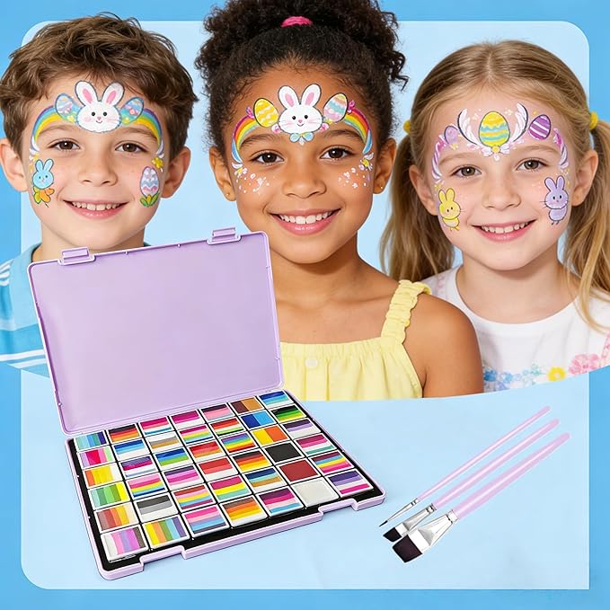 148 Colors Professional Face Painting Kit for Kids | Non-Toxic, Hypoallergenic Water Activated Split Cake Face Paint Palette with 42x10g Cakes | Stencils & Brushes | Halloween , Easter, Party Makeup