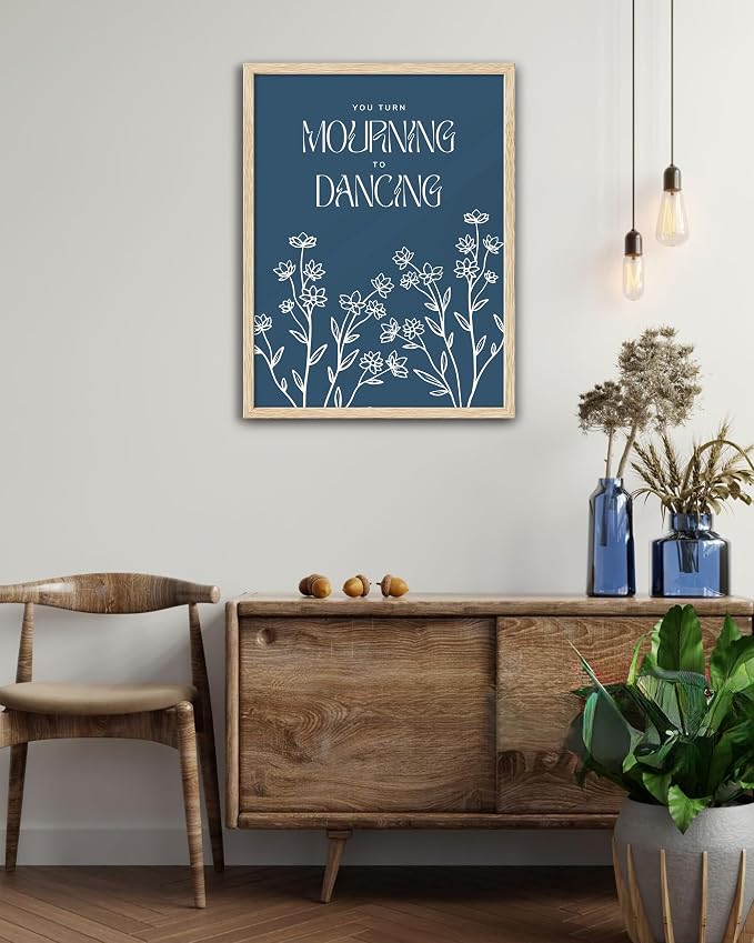 EcoHest 16x20 in Psalm 30:11 Mourning to Dancing Floral Christian Wall Art | Solid Oak Wood Frame with Canvas Wall Art, Scripture Bible Verse Wall Decor for Bedroom, Living Room, Office, Church, 1Pack
