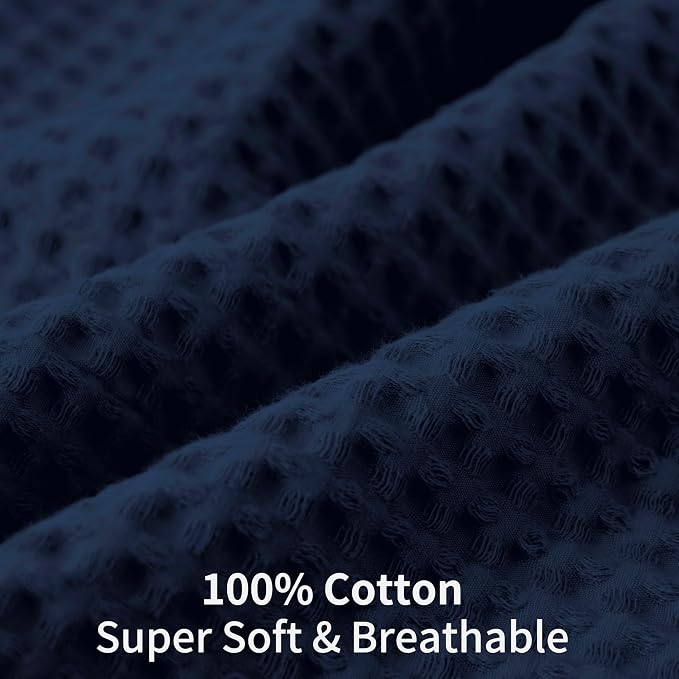 100% Egyptian Cotton 600 TC Waffle Weave Throw Pillow Covers 2 Pack | Ultra Soft Breathable Euro Pillow Shams Covers, Decorative Cushion Covers for Bed Couch Sofa Car, Navy Blue, 26" x 26"