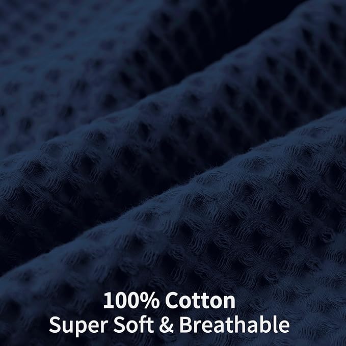 100% Egyptian Cotton 600 TC Waffle Weave Throw Pillow Covers 2 Pack | Ultra Soft Breathable Euro Pillow Shams Covers, Decorative Cushion Covers for Bed Couch Sofa Car, Navy Blue, 24" x 24"