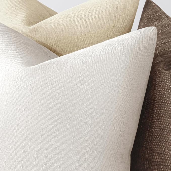 MIULEE Textured Chenille Throw Pillow Covers 20x20 Inch White | Pack of 2 Decorative Soft Throw Pillows, Solid Textured Cushion Covers, Modern Home Decor for Couch Sofa Bedroom Living Room