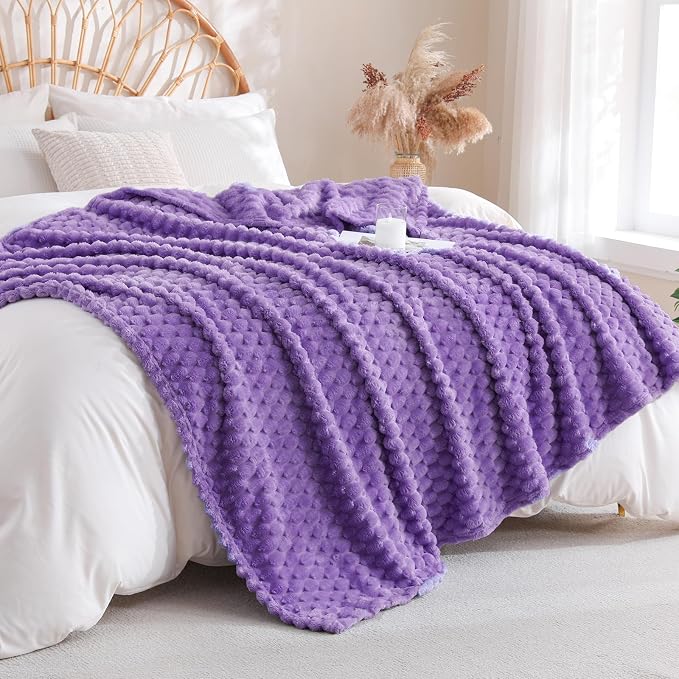 Lavender Fleece Throw Blanket 50”×60” for Couch Sofa Bed | Super Soft Cozy Plush Microfiber Flannel Blanket with 3D Jacquard Decorative Lightweight for Mom Woman