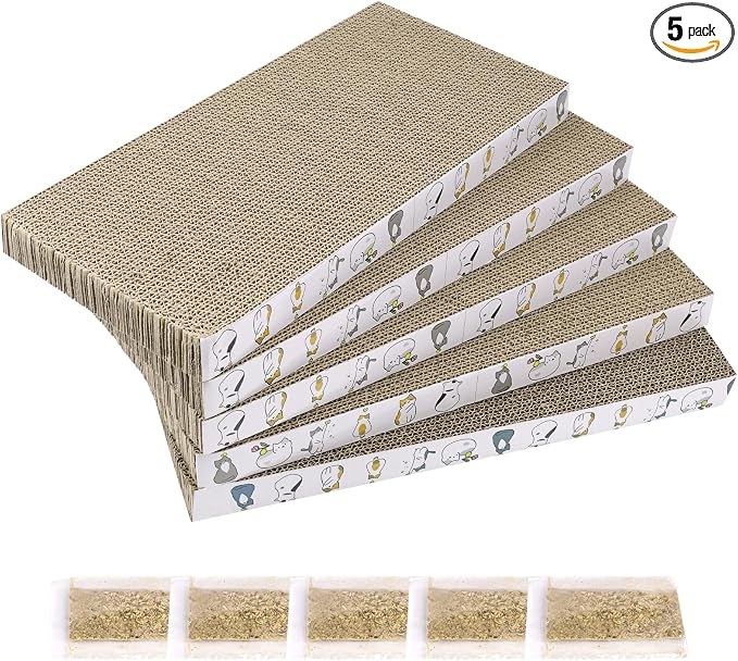 PatiencET Cardboard Cat Scratcher 5 Pack, Cat Scratching Board with Catnips | Flat Double-Sided Cat Scratch Pad for indoor Small Medium Cats Kittens