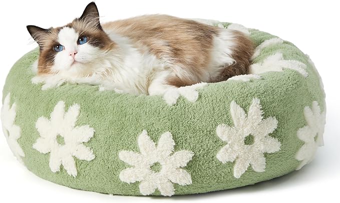 LE SURE Shown on TV Jacquard Donut Cute Cat Beds Indoor,Green 20x20x6in | Orthopedic Calming Small Dog Bed,Original Design Pattern,Washable Cover, Home Decor as Gift for Pet,Anti Slip Bottom