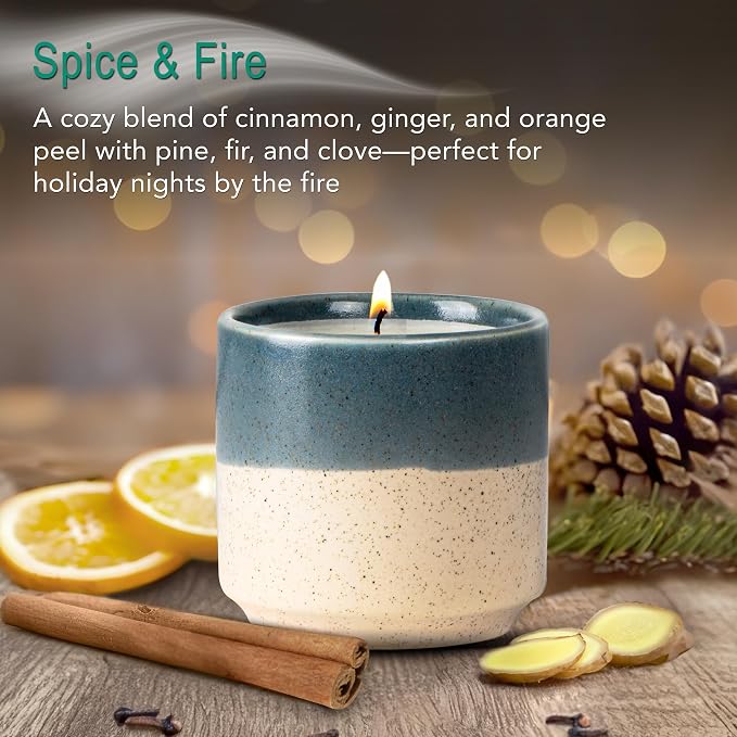 Hyggelight - The Growing Candle, Spice & Fire Scented, 8.5oz Ceramic Pot, Aromatherapy Candles for Home, 100% Soy, Willow