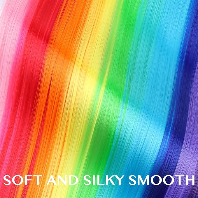 IDN BEAUTY Colored Clip in Hair Extension, 12PCS Rainbow 24Inch Invisible Clip Straight Synthetic Hair Pieces for Women, Hair Accessories for Party Cosplay Travel Birthday