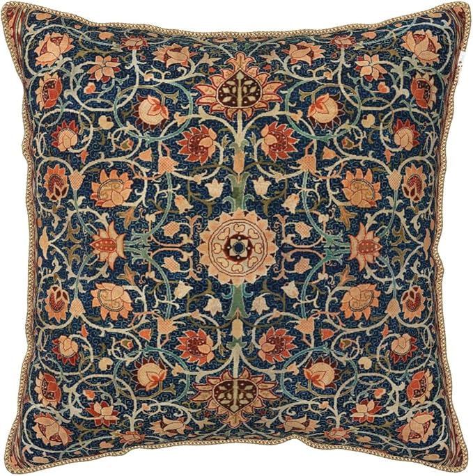 Floral Vintage Velvet Pillow Covers 16x16 In Orange Bohemian Tapestry Art Deco Throw Pillows for Couch Soft Durable Cushion Covers Pillowcase Antique Boho Flower Pillow Cases for Sofa Bed Living Room
