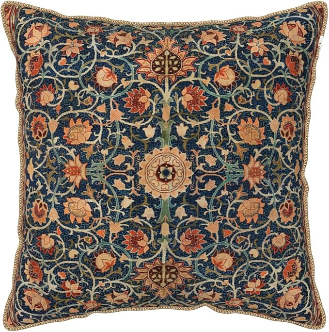 Floral Vintage Velvet Pillow Covers 20x20 In Orange Bohemian Tapestry Art Deco Throw Pillows for Couch Soft Durable Cushion Covers Pillowcase Antique Boho Flower Pillow Cases for Sofa Bed Living Room
