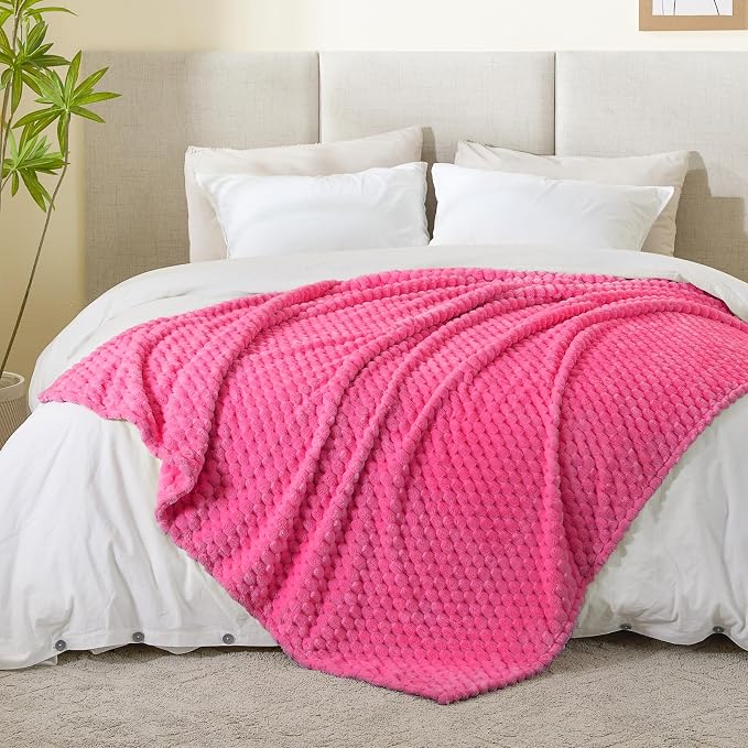BEDELITE Hot Pink Twin Blanket for Couch, Soft Cozy Gifts for Women, 60*80 | 3D Jacquard Decorative Fleece Blanket, Super Soft Plush Throws, Cute Birthday Gift for Women & Men, Suitable for All Seasons