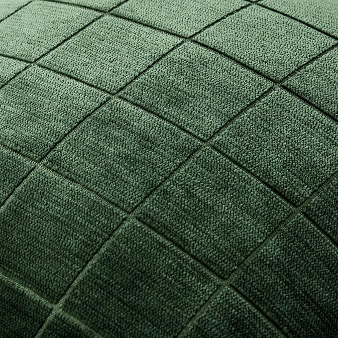 MIULEE Moss Green Plaid Decorative Throw Pillow Covers 18x18 Set of 2 | Vintage, Check Chenille Couch Pillows, Neutral Boho Farmhouse Cushion Covers, Modern Home Decor for Sofa Bed Living Room