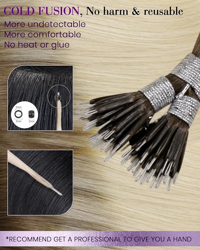 LaaVoo Nano Hair Extensions Human Hair Ombre Blonde Nano Bead Hair Extensions Ash Brown Fading to Light Blonde 50s 50g 22 Inch