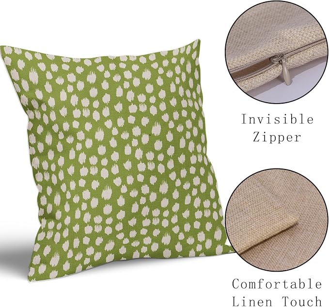 Sweetshow Lime Green Cream Dots Pillow Covers 20x20 Set of 2 Boho Design Polka Dot Throw Pillows Modern Trendy Print Outdoor Decorative Pillowcase Square Linen Cushion Cases Decor for Sofa Couch Bed