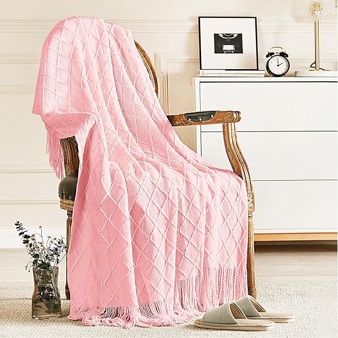 inhand Pink Knitted Throw Blanket for Couch and Bed, 60"x80" | Gifts for Mom from Daughter Son, Romantic Decor for Her Him Girlfriend Wife, Farmhouse Warm Woven for Women, Soft Cozy Knit