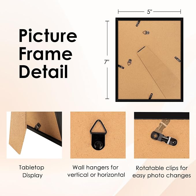 5x7 Picture Frame Set of 6, Black Photo Frames Bulk with HD Plexiglass, Display Pictures 4x6 with Mat or 5x7 Without Mat, Multi Picture Frames Collage for Tabletop or Wall Display