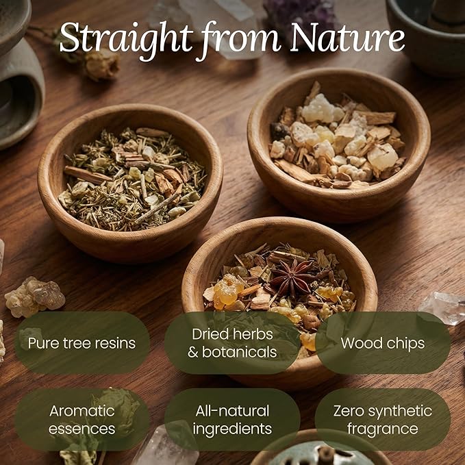 Natural Resin, Herbs & Essence Meditation Mix - Copal & Palo Santo Sacred Blend with Warm Woodsy Aroma - Loose Incense for Cleansing Rituals, Ceremonies & Home Fragrance - 2.22 oz.