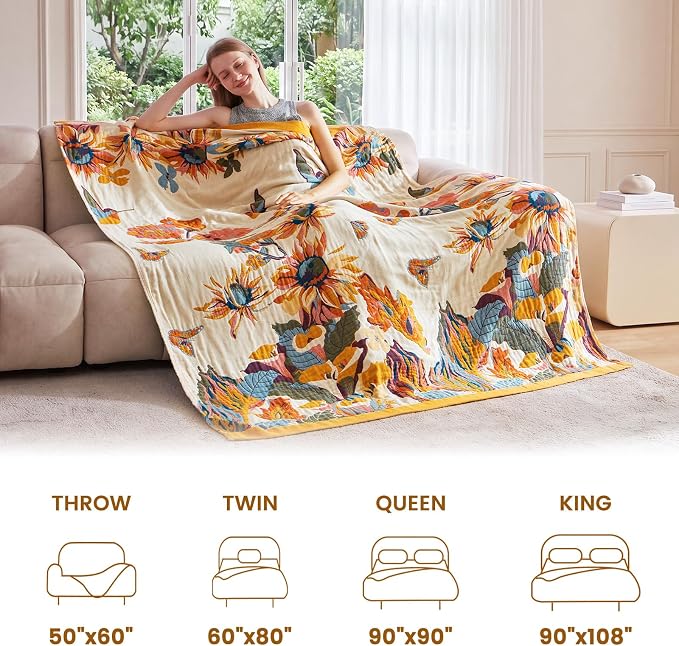 MSGKV Boho Throw Blanket 90"x90" Cotton Blanket for Bed, Queen Size Throw | Queen Size Cotton Throw, Bedroom Living Room Decor, Summer Blanket, Breathable Lightweight, Home Decorative, Machine Washable