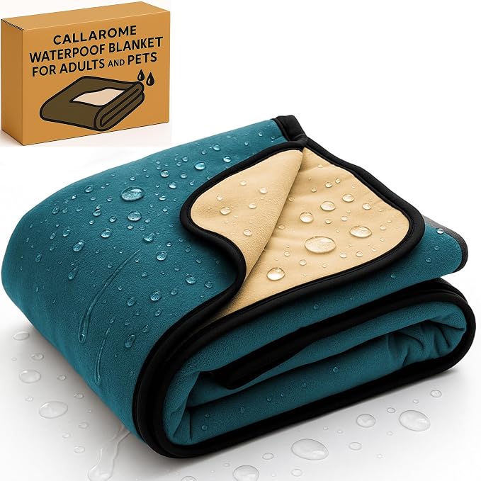 Waterproof Blanket for Bed & Couch Protection, Blue/Beige, 80"x90" | High-Density Heavy-Duty Material – Ultra-Soft & Durable Soft Fleece, Leakproof, Reversible, Silent No-Crinkle Design