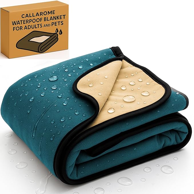 Waterproof Blanket for Bed & Couch Protection, Blue/Beige, 50"x60" | High-Density Heavy-Duty Material – Ultra-Soft & Durable Soft Fleece, Leakproof, Reversible, Silent No-Crinkle Design