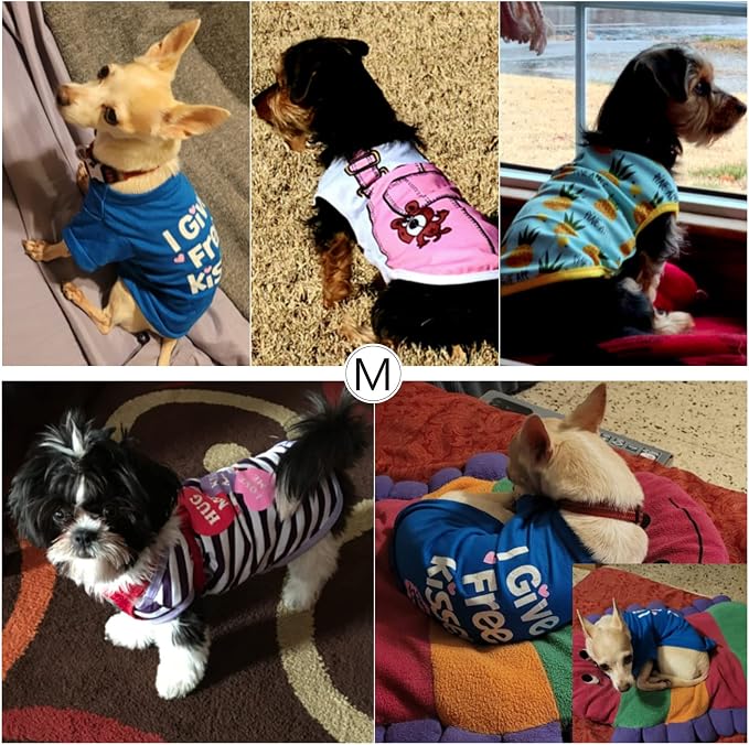SATINIOR 6 Pcs Dog Clothes Printed Doggie Shirts Puppy T-Shirts Cute Pet Cotton Clothes Doggie Shirt for Small Medium Dog Apparel Summer Christmas(S)