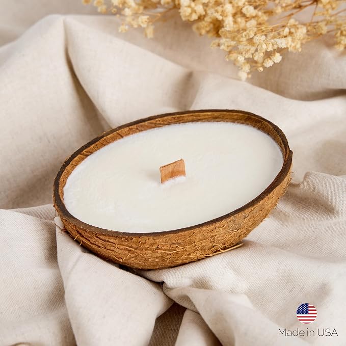 – Scented Candles Clearance | Coconut Shell Soy Wax Candle with Wooden Wick | Candles for Home Décor | Gift Idea for Women (1, Caramel Island)