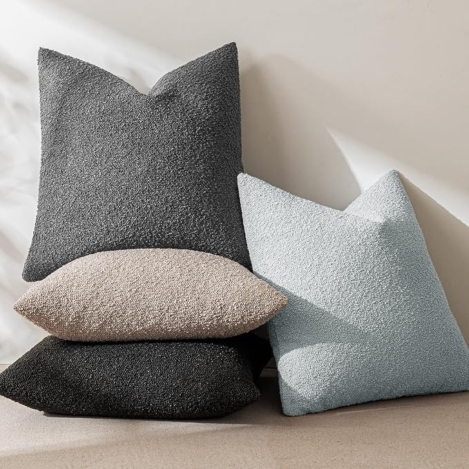 MIULEE 18x18 Decorative Lumbar Boucle Couch Pillow Covers Charcoal | Set of 2 Textured Neutral Throw Pillow Covers, Accent Solid Pillowcases, Sofa Living Room Home Decor