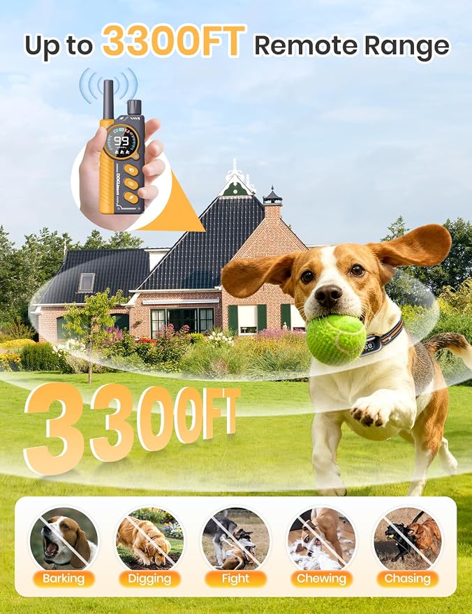 Smart 2-in-1 Bark and Shock Collar for Dogs - AI Anti-Misoperation, 3300FT Remote Training Collar, IPX7 Waterproof, 4 Modes (Tone, Vibration, Safe Shock, Auto Anti-Bark) for Dogs